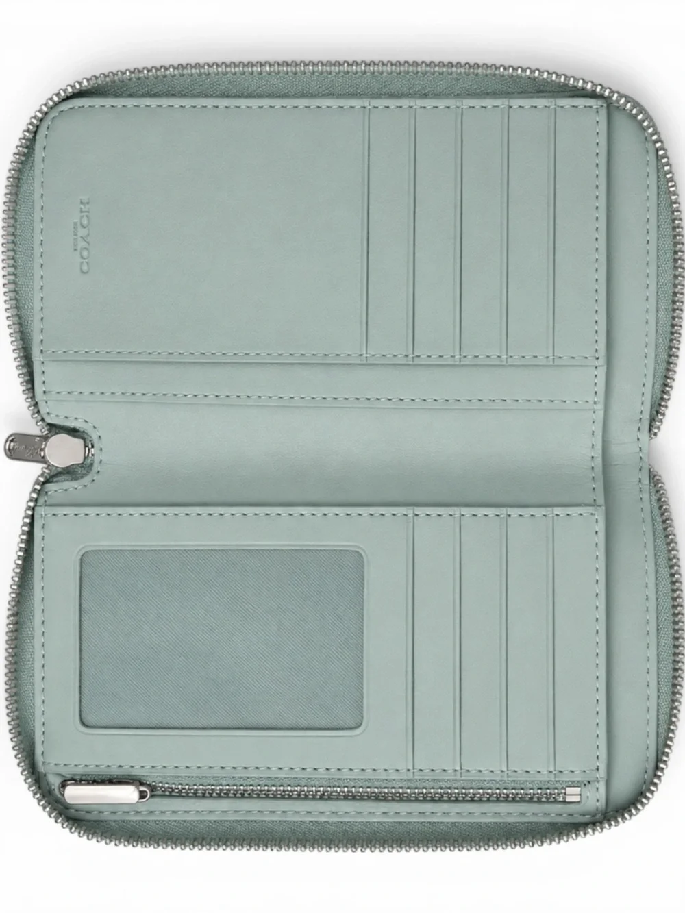 Coach Pebbled Leather Wallet in Slate Teal with Silver Hardware